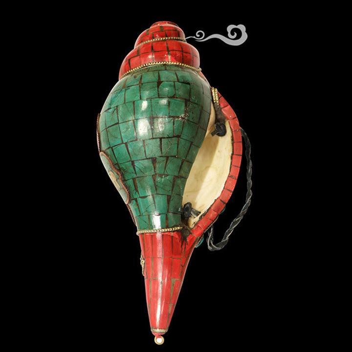 Concha tibetana hecha a mano Shankha Om Mani Padme Hum Buda, decoración de la suerte - image 5