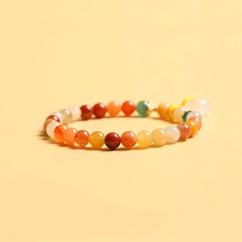 Pulsera de riqueza con hebilla de paz de jade de seda dorada colorida chapada en oro de 14 Buddha Stones