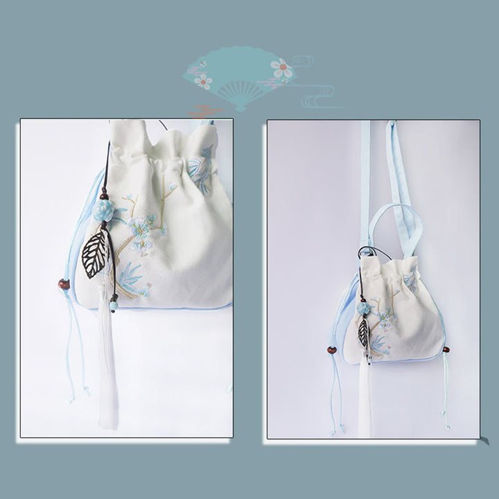 Bolso de hombro de lona con flores bordadas hechas a mano con Buddha Stones - image 28