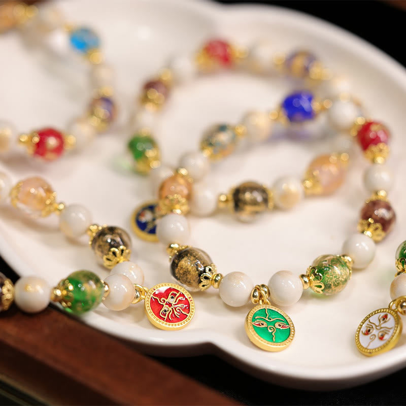 Buddha Stones tibetanas, cinco dioses de la riqueza, fortuna, cuentas de cristal Liuli, cuentas de porcelana de ceniza de incienso, pulsera con abalorio