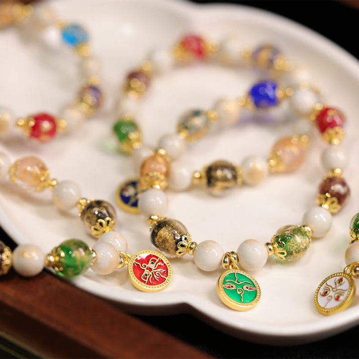 Buddha Stones tibetanas, cinco dioses de la riqueza, fortuna, cuentas de cristal Liuli, cuentas de porcelana de ceniza de incienso, pulsera con abalorio