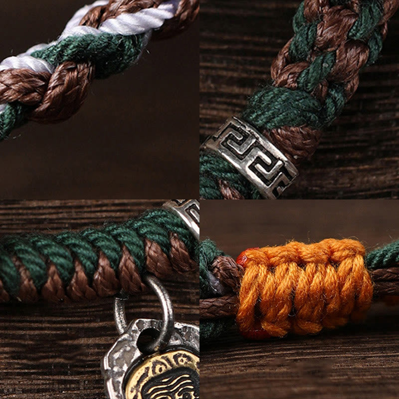 Pulsera trenzada de plata tibetana hecha a mano con Buddha Stones, Plata de Ley 925, Zakiram, diosa de la riqueza, protección de hueso de camello