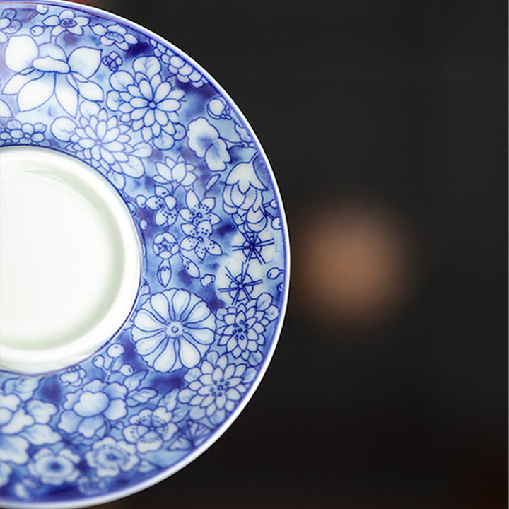 Taza de té y platillo de cerámica Gaiwan Sancai, porcelana azul y blanca Vintage, Buddha Stones , Kung Fu, con tapa