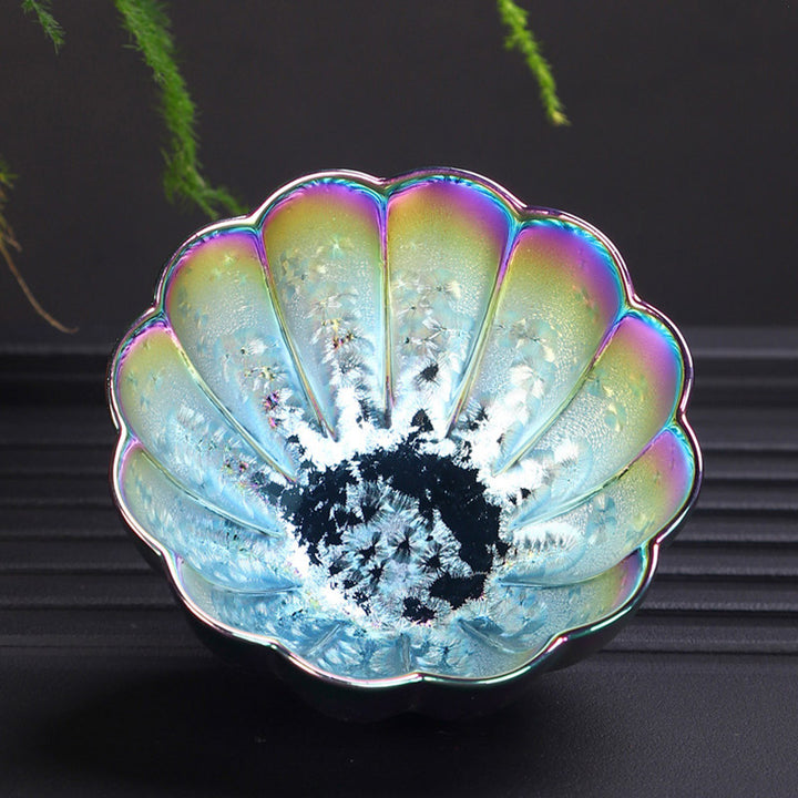 Taza de té de cerámica Jianzhan, cuenco de té de Kung Fu con Buddha Stones, Color arcoíris