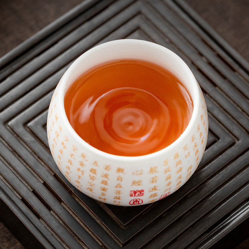 Taza de té y platillo con tapa, taza de té de cerámica Gaiwan, Sutra del corazón budista, Buddha Stones , pequeño personaje Fu, Kung Fu