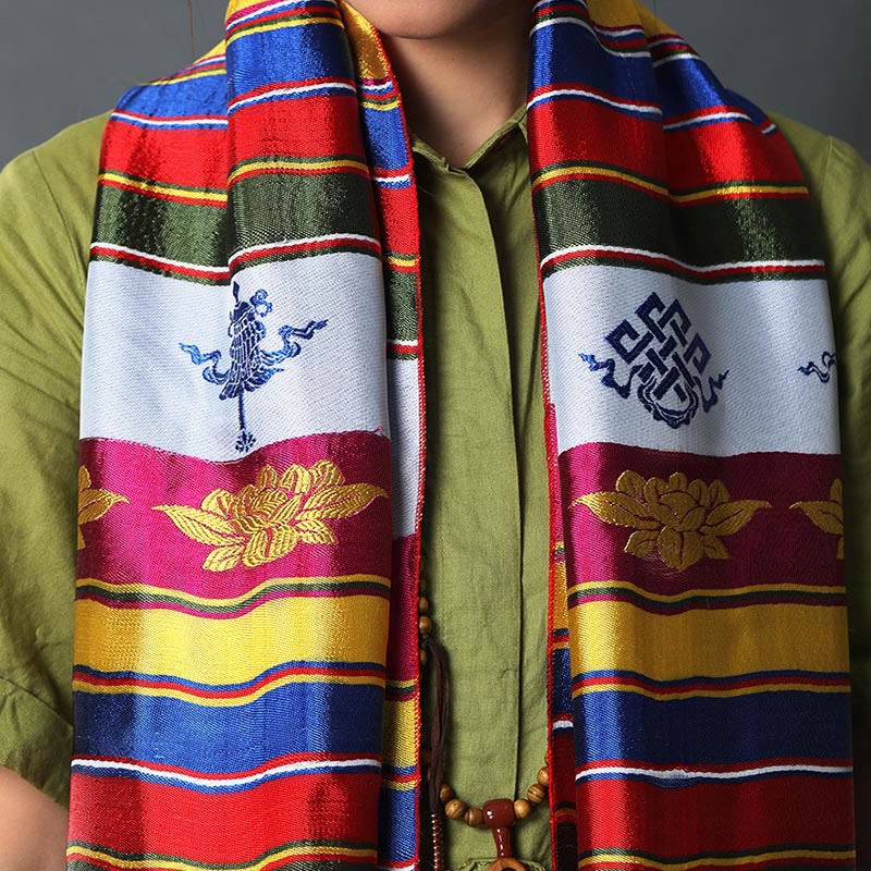 Bendición de la suerte tibetana, mantra de loto multicolor, decoración jacquard Khata - image 1