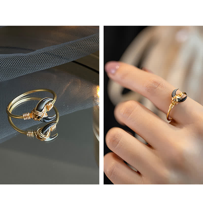 Buddha Stones Anillo de bendición de oro de 14 quilates con piedra Tridacna natural y luna - image 15