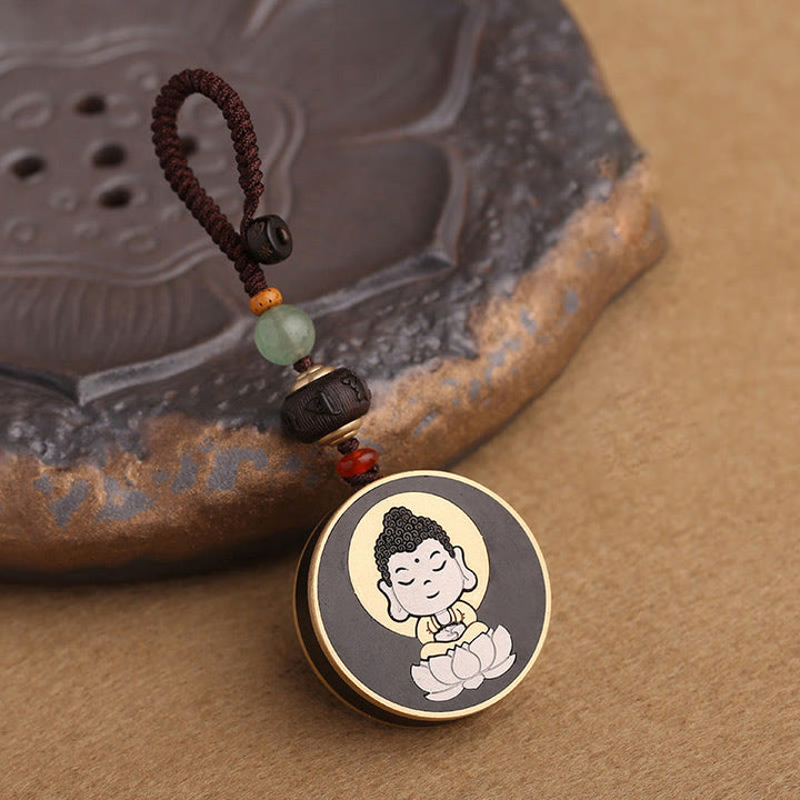 Buddha Stones, madera de ébano, palisandro, Buda Avalokitesvara Om Mani Padme Hum Balance, decoración para llavero de coche