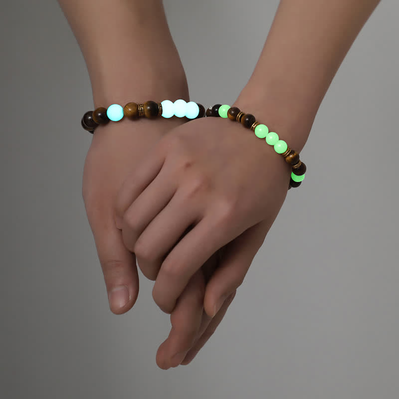 Pulsera de pareja de protección de cuentas luminosas de piedra brillante de ojo de tigre de 2 piezas