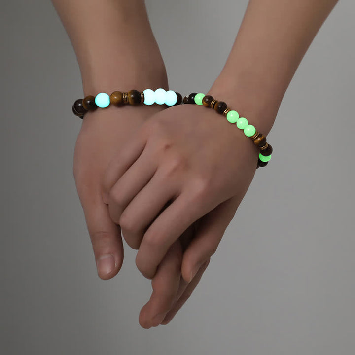 Pulsera de pareja de protección de cuentas luminosas de piedra brillante de ojo de tigre de 2 piezas