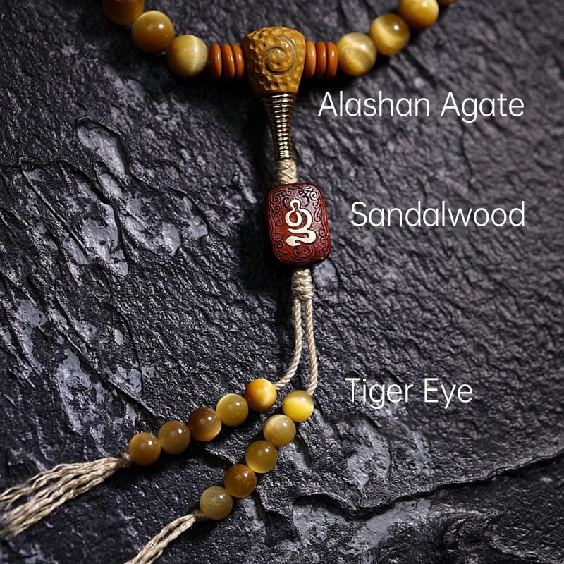 Pulsera con borlas de protección Dorje de cobre y ojo de tigre Natural, 108 cuentas de Mala , Buddha Stones