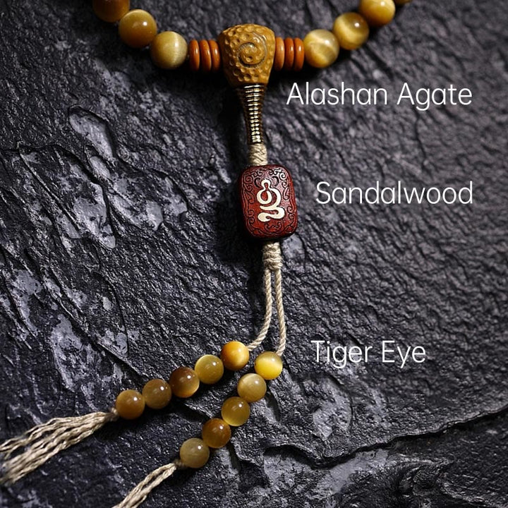 Pulsera con borlas de protección Dorje de cobre y ojo de tigre Natural, 108 cuentas de Mala , Buddha Stones