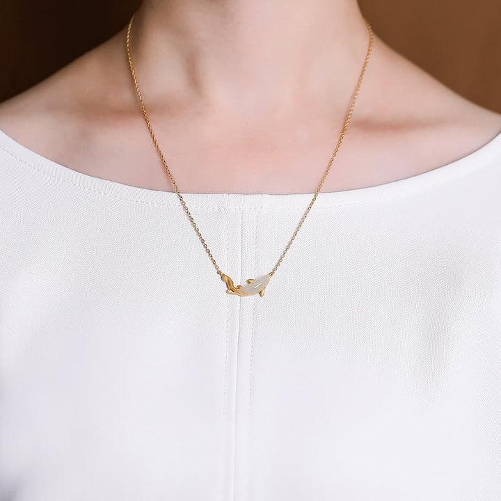 Colgante de collar de la suerte del delfín de jade blanco de plata de ley 925 con Buddha Stones - image 15