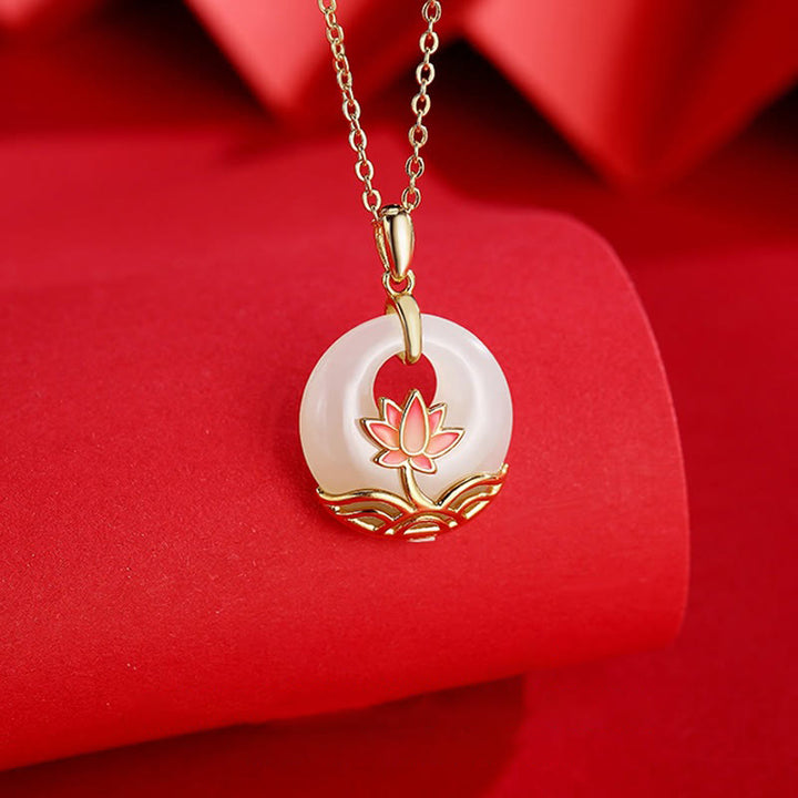 Collar con colgante de plata de ley 925 con Buddha Stones , jade blanco hetiano, flor de loto - image 1
