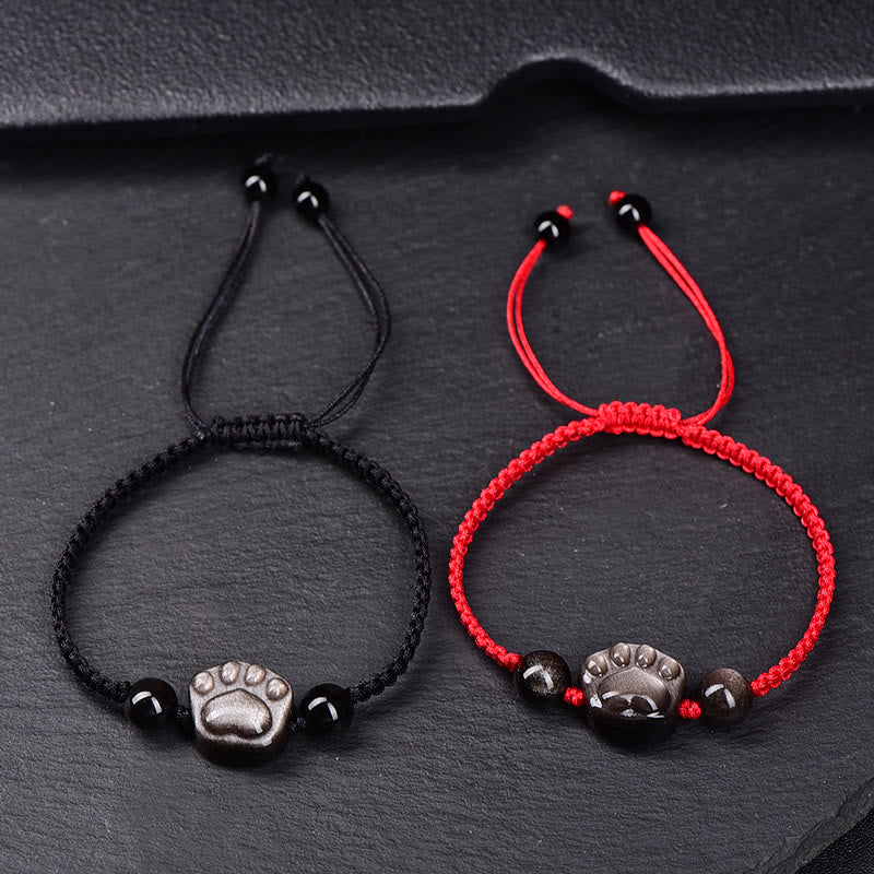 Pulsera de cuerda de protección con garra de gato, Buddha Stones , obsidiana con brillo de plata Natural, obsidiana con brillo dorado - image 2