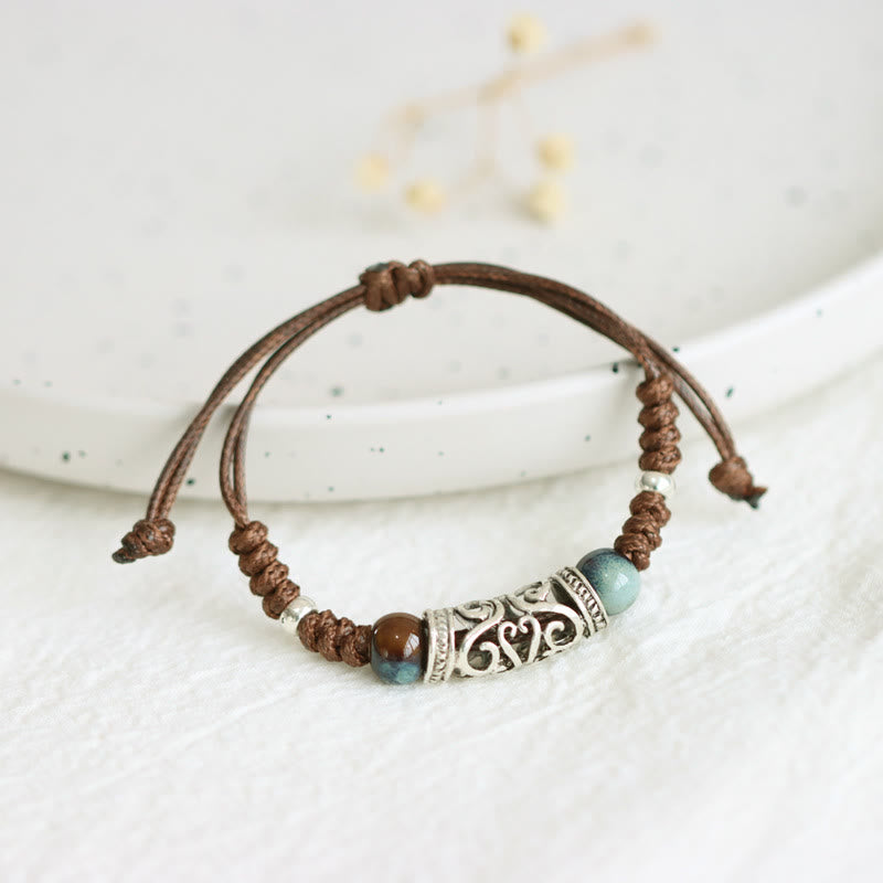 Pulsera de hilo de riqueza de cuentas de cerámica del Tíbet