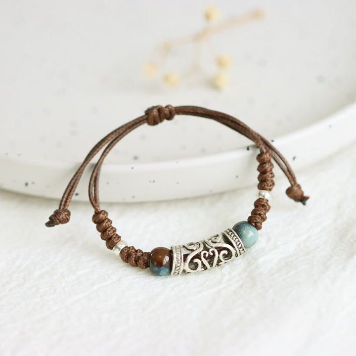 Pulsera de hilo de riqueza de cuentas de cerámica del Tíbet