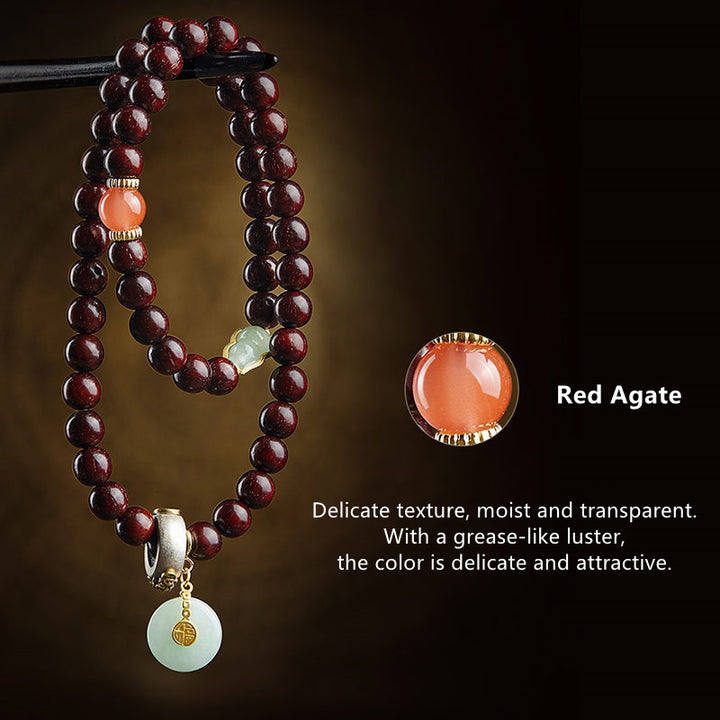 Buddha Stones Zodíaco Chino Buda Natal Hoja Pequeña Sándalo Rojo Jade Ágata Roja PiXiu Sooth Pulsera