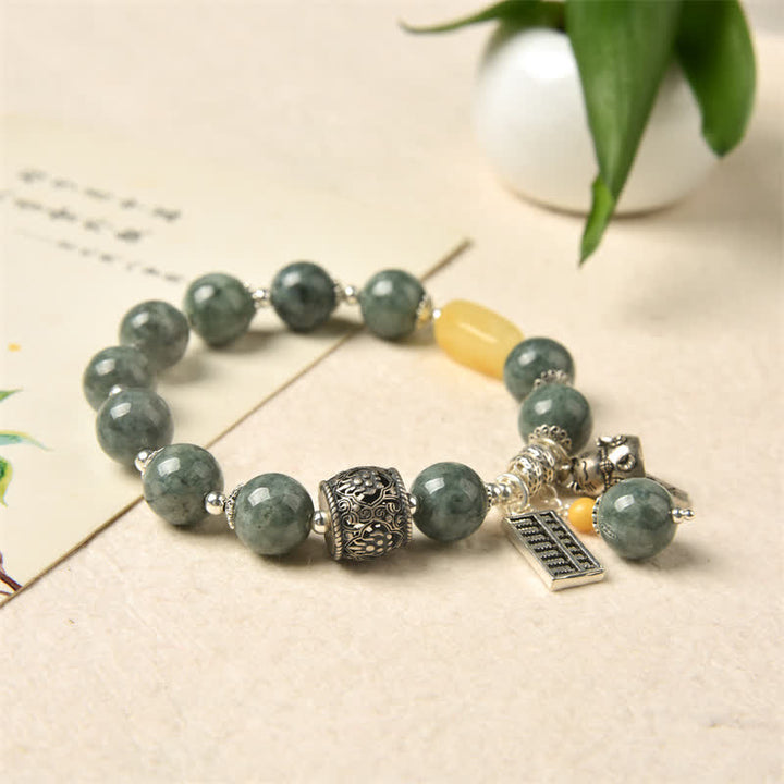 Pulsera de éxito de gato de la suerte con ábaco ámbar, jade cian y plata de ley 925 - image 6