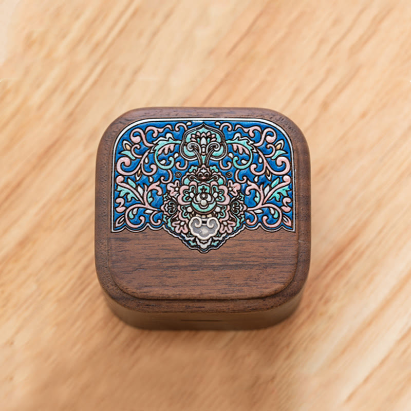 Caja de regalo de madera de hoja de caja de almacenamiento de joyería de anillo de madera de nogal negro hecha a mano Retro