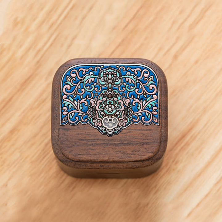 Caja de regalo de madera de hoja de caja de almacenamiento de joyería de anillo de madera de nogal negro hecha a mano Retro