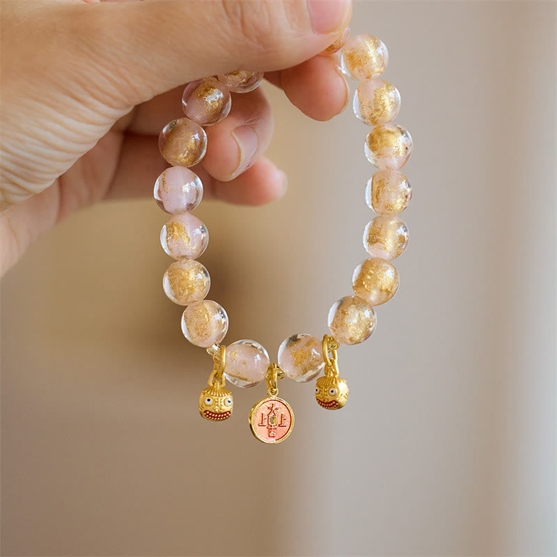 Buddha Stones, bestia tragadora de oro, moneda de cobre, amuleto de buena suerte, pulsera de fortuna con cuentas de vidrio Liuli