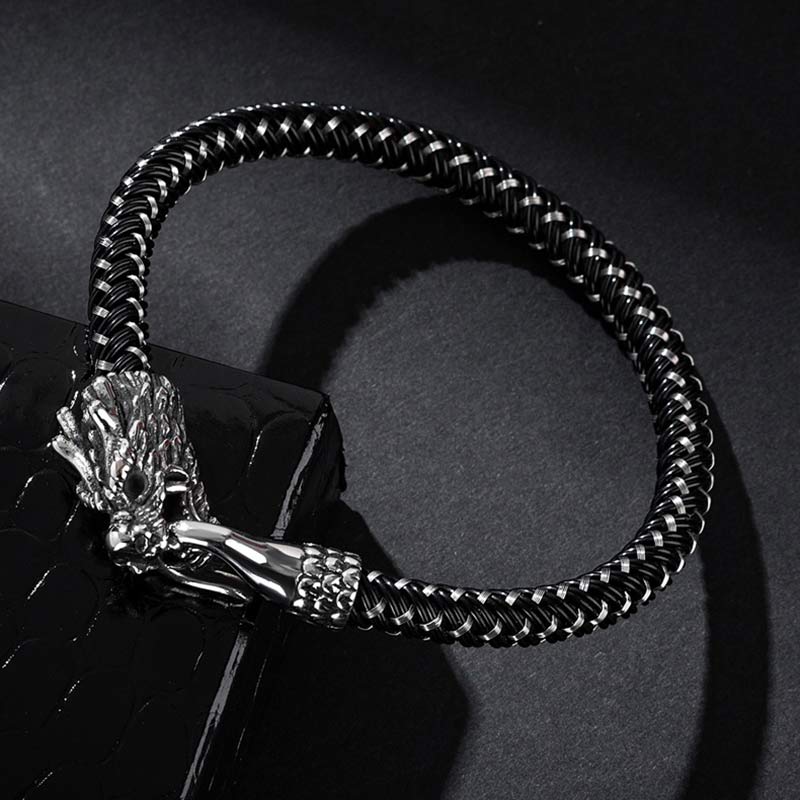 Pulsera de la suerte con protección de acero titanio y dragón de Buddha Stones - image 1