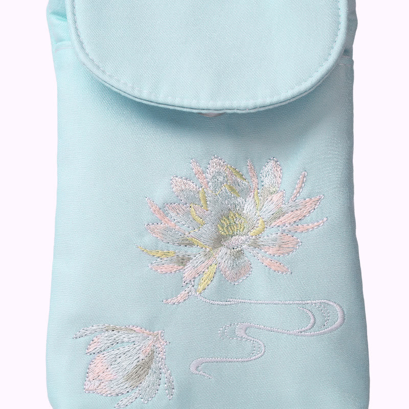 Bolso bandolera con flores bordadas pequeñas y Buddha Stones, bolso de hombro, bolso para móvil de doble capa