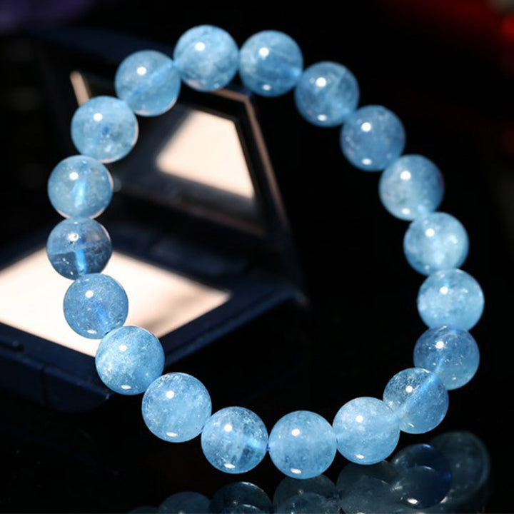 Buddhastoneshop Pulsera curativa de paz con cuentas de aguamarina