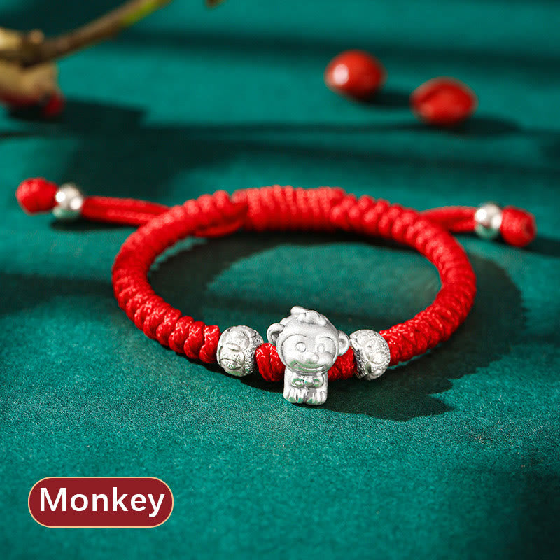 Pulsera para niños hecha a mano con cuerda roja del zodíaco chino de plata de ley 999 con Buddha Stones - Mono (tamaño de pulsera 12+4cm) - image 21