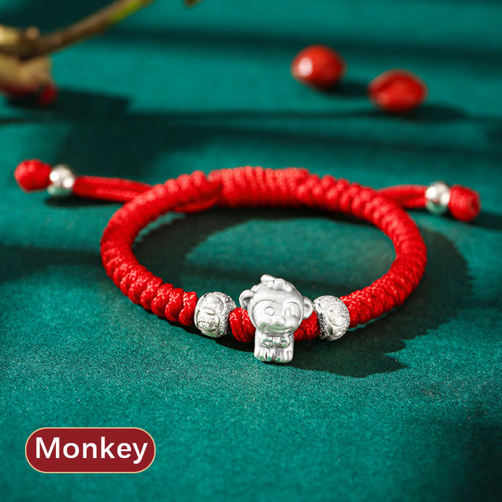 Pulsera para niños hecha a mano con cuerda roja del zodíaco chino de plata de ley 999 con Buddha Stones - Mono (tamaño de pulsera 12+4cm) - image 21