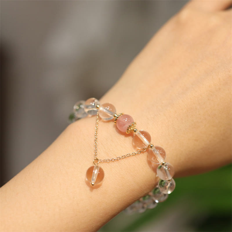 Pulsera de pareja de Color Yin Yang con protección de cristal blanco de cristal rosa obsidiana con brillo de plata Natural - image 5