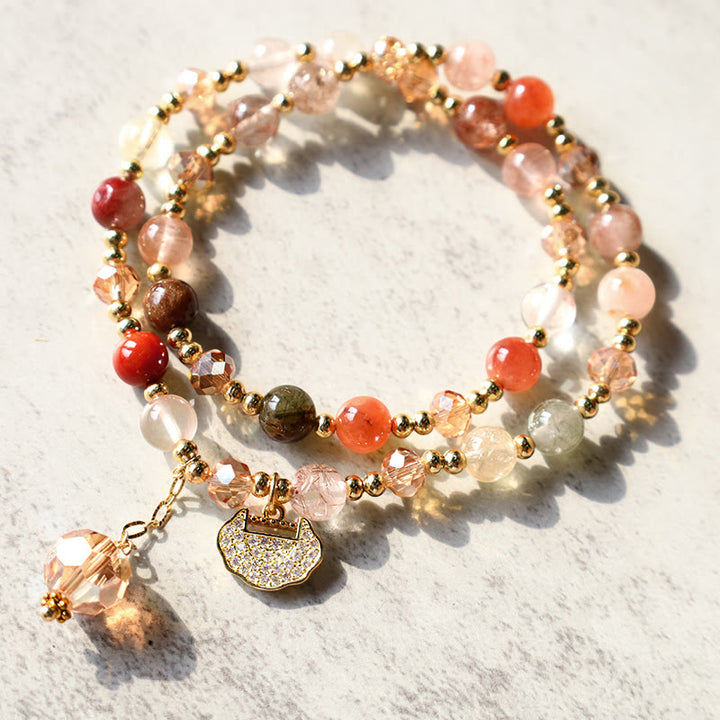 Pulsera colorida de cuentas de crecimiento espiritual de doble envoltura de cuarzo rutilado