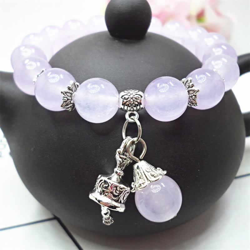 Pulsera con dije de campana con cuentas de energía de piedra de calcedonia de cristal vintage