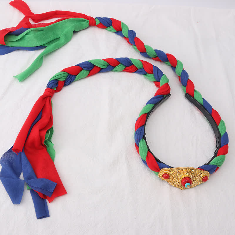 Accesorios para el cabello con cuentas de borlas coloridas tibetanas - Azul - Prismático - image 5