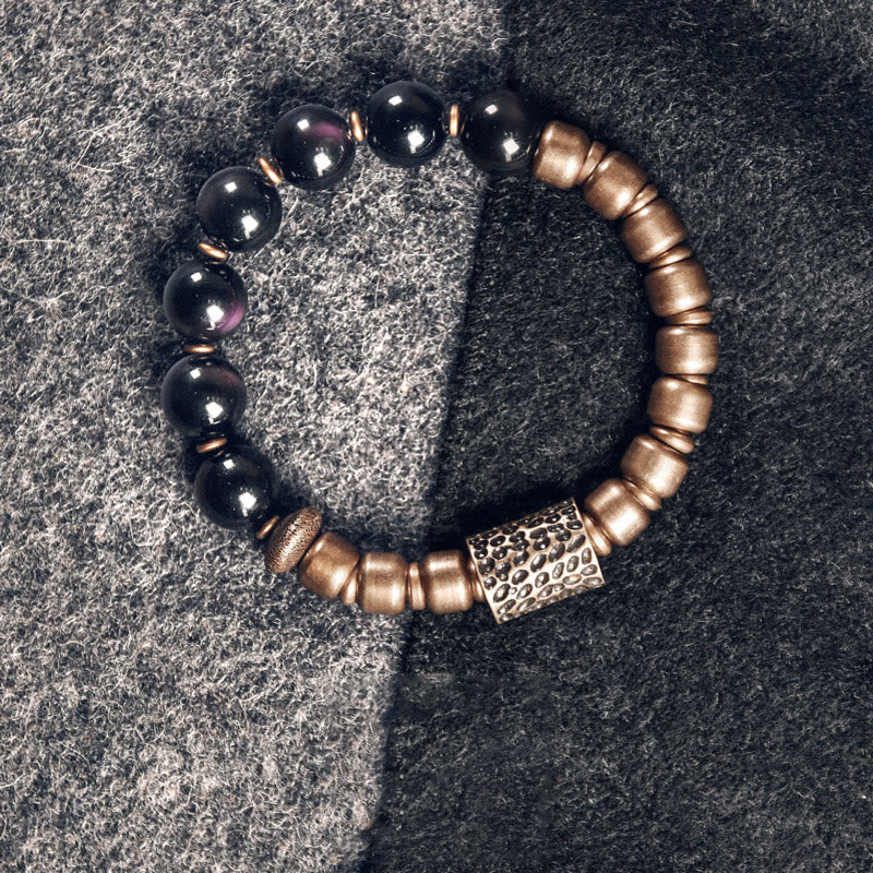 Buddha Stones, piedra de roca de Lava, obsidiana arcoíris, soporte de cobre, pulsera curativa