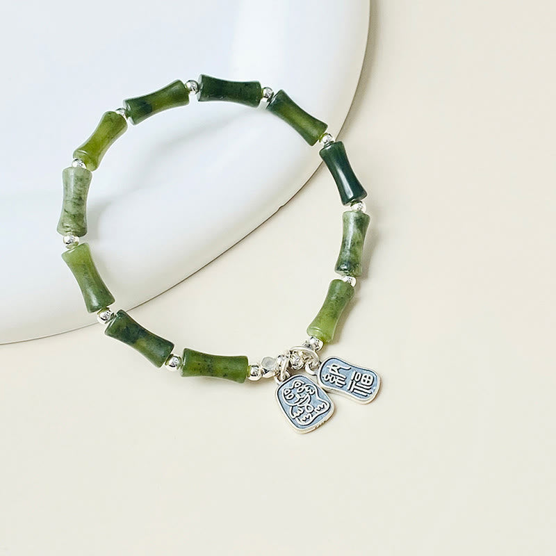 Pulsera de plata de ley 925 con Buddha Stones , bambú, jade, gato de la suerte, carácter Fu, suerte y abundancia - image 16