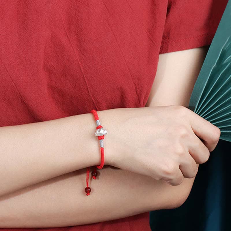 Pulsera de hilo rojo de la fuerza de la suerte del zodíaco chino de plata de ley 999 con Buddha Stones - image 4