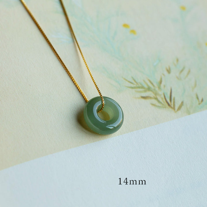 Buddha Stones Natural redondo Jade paz hebilla suerte abundancia collar colgante