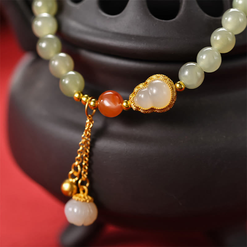 Pulsera de la suerte de la abundancia del loto de la calabaza del jade hetiano de plata de ley 925 - image 2