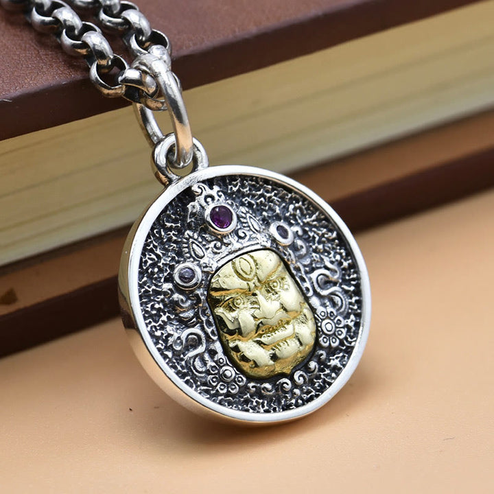 Collar espiritual con colgante de plata de ley 925 con Buddha Stones Zakiram, diosa de la riqueza, Dorje Vajra