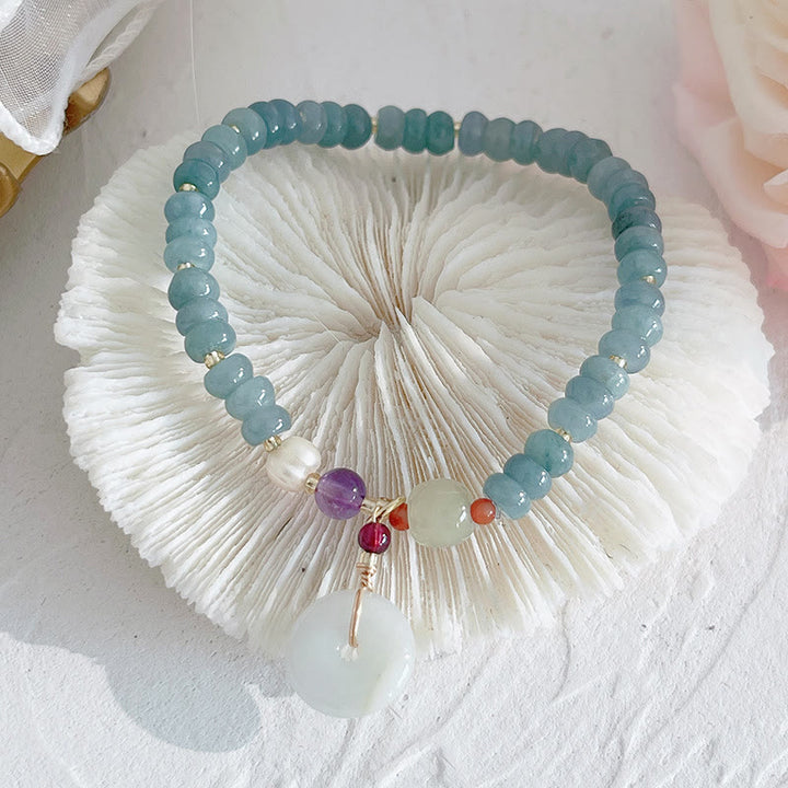 Buddha Stones Natural Hetian Jade perla paz hebilla Fu personaje calabaza bolsa de dinero fresa cuarzo PiXiu pulsera de la suerte