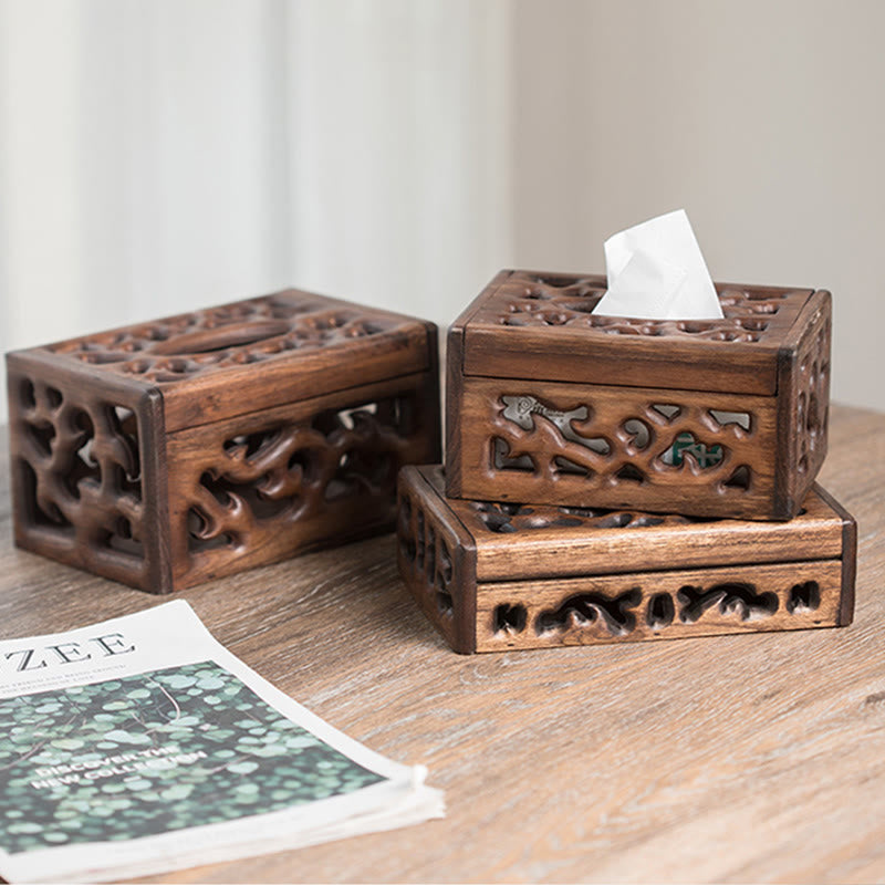 Caja de pañuelos de madera Retro, soporte de pañuelos de madera grabado, cajas de toallitas, decoración - image 1