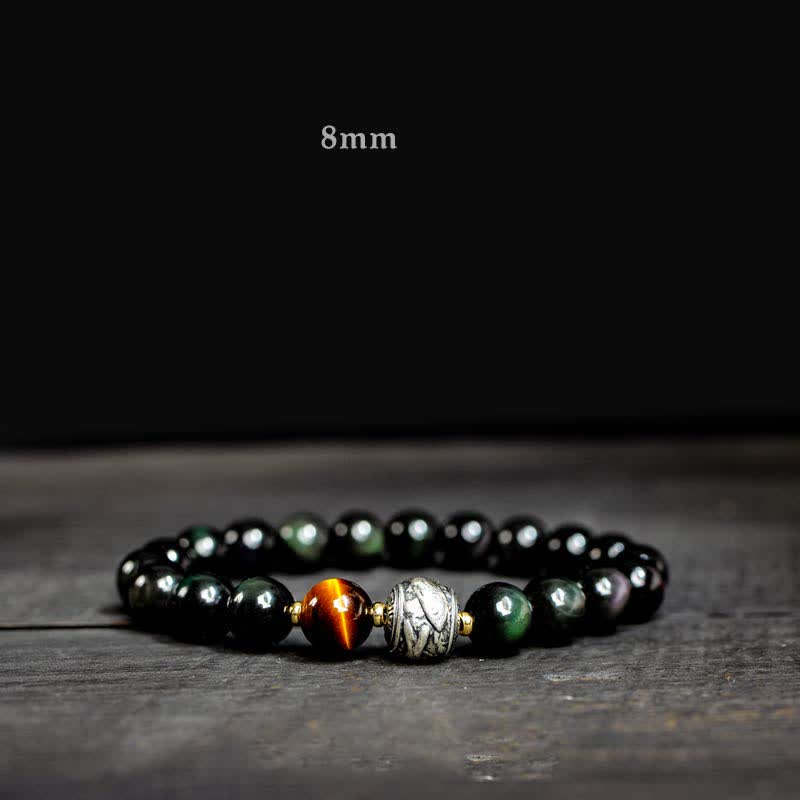 Buddha Stones para experimentar una inversión de la fortuna Pulsera de protección de obsidiana con brillo dorado de obsidiana arcoíris