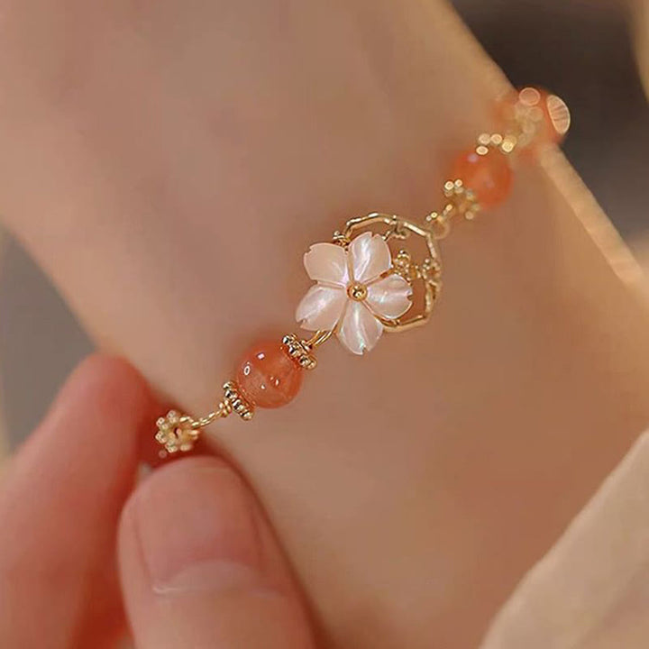 Pulsera de Confianza de Buddha Stones Ágata Roja Piedra Tridacna Flor