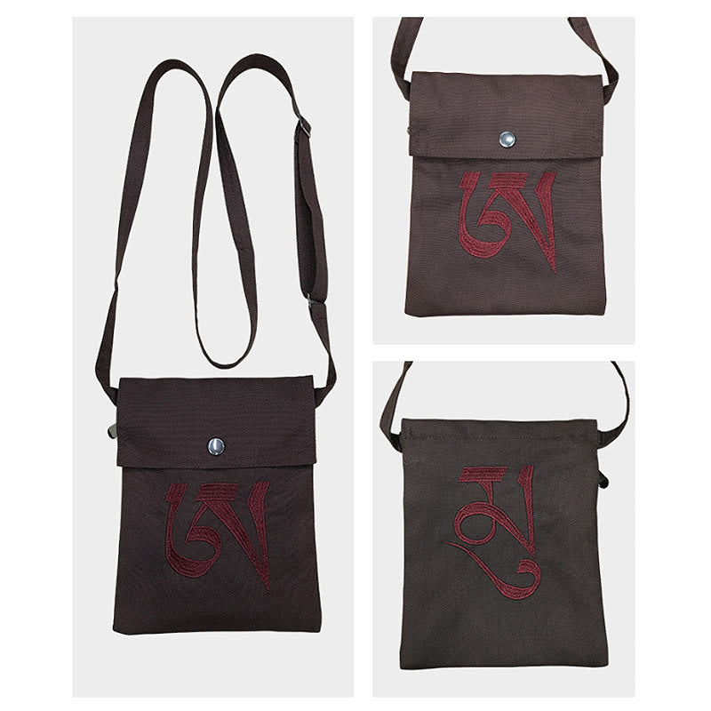 Hecho a mano OM Mantra bordado espiritual mente práctica algodón crossbody bolso hombro bolso teléfono celular