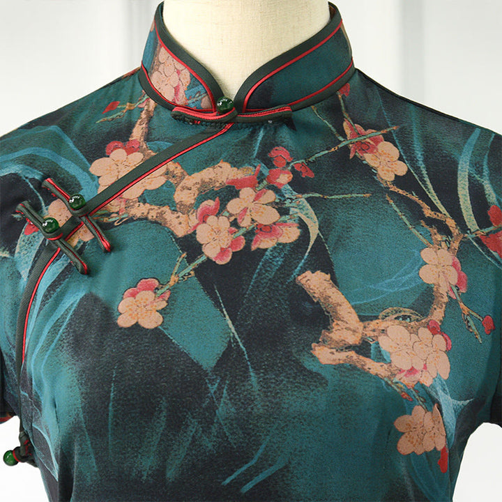 Vestido Cheongsam con estampado de flores rosas vintage de Buddha Stones vestido Qipao para mujer - image 5