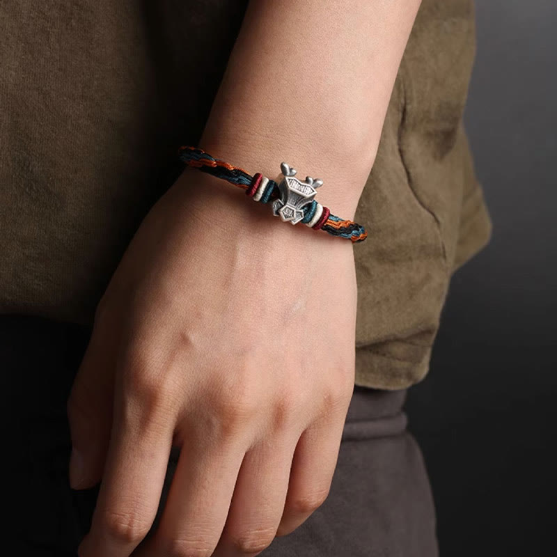 Pulsera de cuerda con nudo de reencarnación colorida, protección del zodíaco chino, Año del Dragón, plata de ley 999 hecha a mano con Buddha Stones
