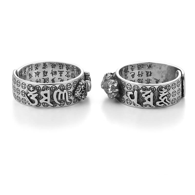 Buddha Stones tibetanas de plata de ley 990 Om Mani Padme Hum PiXiu Dorje Vajra corazón Sutra grabado anillo de riqueza
