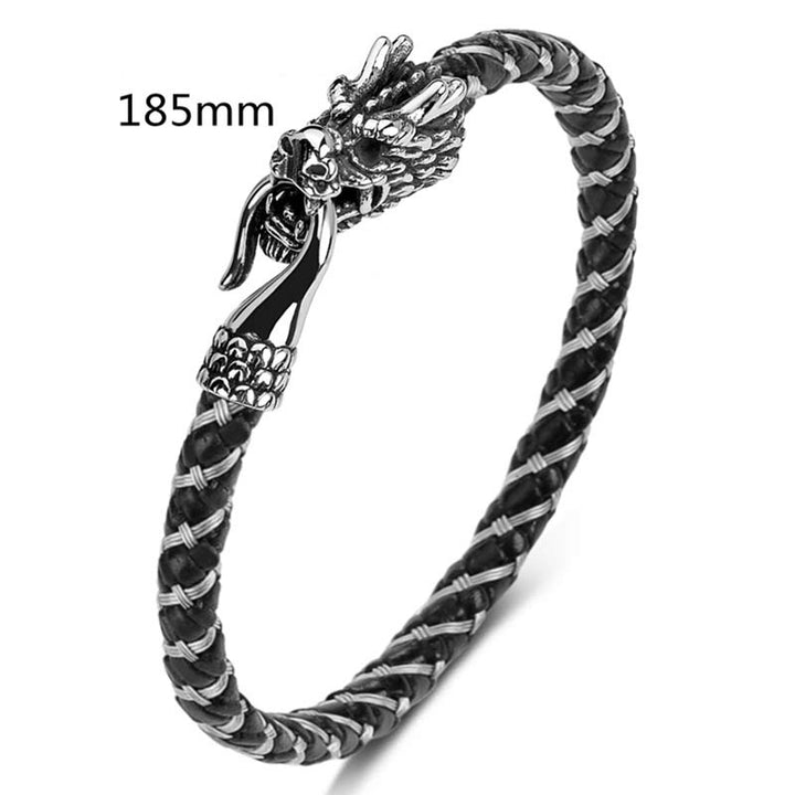 Pulsera de la suerte con protección de acero titanio y dragón de Buddha Stones - Negro plata - 185mm - image 26